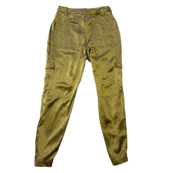 Banana Republic Women's Allure 100% Silk Cargo Pants Dark Chartreuse Size 0 - Picture 8 of 12